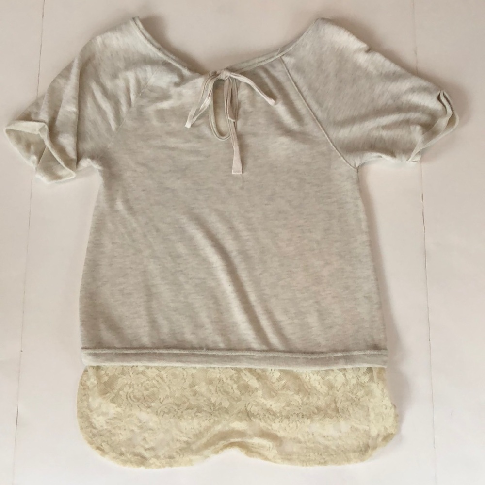 Oatmeal/Ivory T-shirt with Lace Hem - Picture 4 of 5